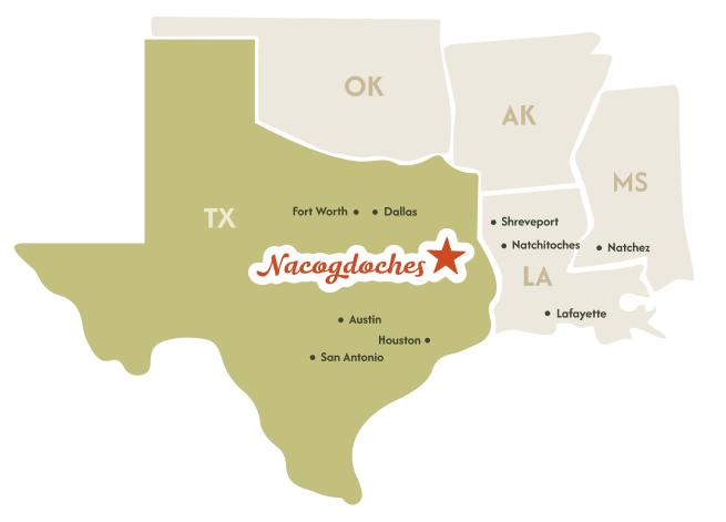 Map showing Nacogdoches' location